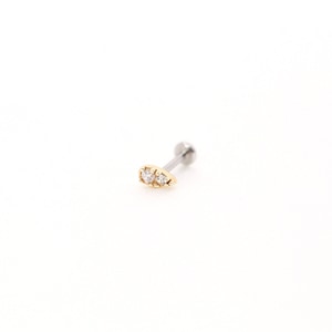 14k guld liten droppformad CZ ädelstensörhänge gänglös labret - örsnibb/tragus/brosk/helix labret - elegant guldstift - guldfärgad trycknål labret