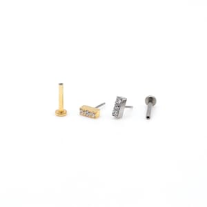 NIEUW - 20G 18G 16G Draadloze Implantaat Grade Tiny RECTANGLE CZ Gem Earring - Mini Bar Tragus / Kraakbeen / Helix Labret - Flat back Stud