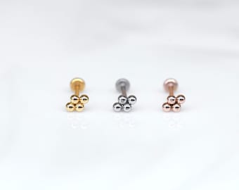 20G 18G 16G Thread less Labret Stud QUADBEAD Cluster Piercing - Nose/Tragus/Cartilage/Conch Earring - Push Pin Earring Flat Back Earring