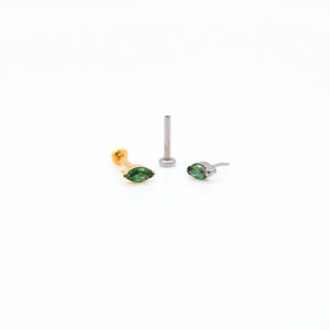 Emerald Green Marquise TITANIUM Threadless Earrings • Nose Stud • Tragus Earrings • Cartilage Conch Forward Helix Earrings