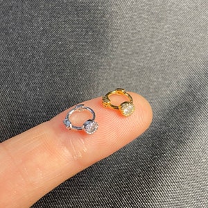 Clear Gem 5.5 mm Huggies - tiny Hoop Earring - Teeny Tiny Clicker- Helix/Cartilage Ring • Tiny cute Cartilage Hoop • small Huggies Clicker