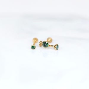 Threadless Gold TITANIUM Bezel CZ GREEN Gem Piercing - Nose/Tragus/Cartilage/Conch/Forward Helix Piercing - Push Pin Piercing