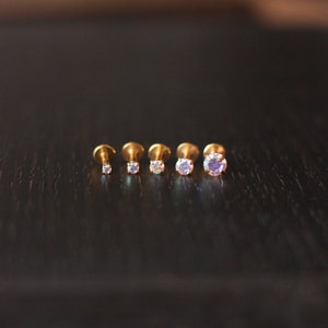 16G Tiny Gold Plated AURORA Gem 6 Sizes Tragus/Helix/Cartilage/Conch Screwback Labret Stud • Flatback screw-in Stud • Dainty Tiny Earring