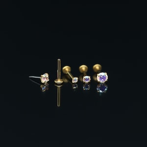 20G/18G/16G Threadless Labret Stud •  CZ AURORA Gem Earring - Nose/Tragus/Cartilage/Conch/Forward Helix Labret Stud - Push Pin Earring