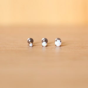 16G Screwback White Opal 2mm 3mm 4mm Labret Stud Tragus/Helix/Cartilage/Conch Stud - Flat back stud - Dainty Tiny Nose Labret Stud •