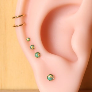 20G 18G 16G Threadless Gold Push Pin GREEN Opal Labret Stud - Tragus/Cartilage/Conch/Forward Helix Earring - Push Pin Flatback - Nose Stud