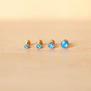 16G Gold Plated Screw-in THREADED Blue Turquoise Tragus/Helix/Cartilage/Conch Labret Stud - Flatback stud • Tiny Nose Labret • Threaded stud
