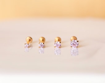 Piercing con perno in acciaio inossidabile senza filettatura e zircone rosa chiaro - Piercing trago/cartilagine/conca/elica anteriore - Piercing al naso con perno di spinta