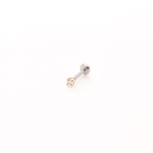 14k Gold Tiny Prong CZ Gem Earring Threadless Labret - EarlobeTragus/Cartilage/Conch/Helix Labret - Dainty Gold Stud - Gold Push Pin Labret