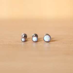 16G Tiny White Opal 2mm 3mm 4mm Tragus/Helix/Cartilage/Conch Screw in Flatback Labret Stud - Small Flatback stud - Dainty Tiny Nose Stud