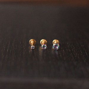 16G Gold Plated Screwback Labret Stud • Tiny DARK RAINBOW Gem 6 Sizes Tragus/Helix/Cartilage/Conch Stud - Flatback Stud - Dainty Earring