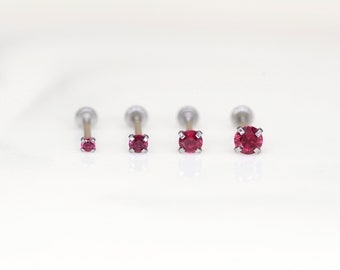 Piercing in acciaio inossidabile senza filettatura con zircone cubico e gemma rossa rubino - Piercing trago/cartilagine/conca/elica anteriore - Piercing al naso con perno di spinta