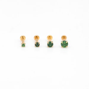 NEW! Threadless Gold Plated Titanium CZ GREEN Gem Earring - Tragus/Cartilage/Conch/Forward Helix Earring - Nose Push Pin Stud