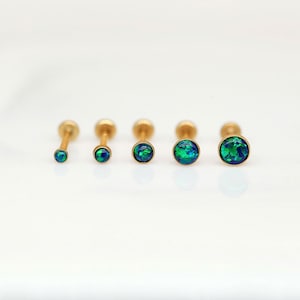 Dunkelgrüner Opal 20G 18G 16G Threadless Gold Edelstahl - Tragus/Knorpel/Conch/Vorwärtsspirale/Nasenpiercing - Push pin Bolzen