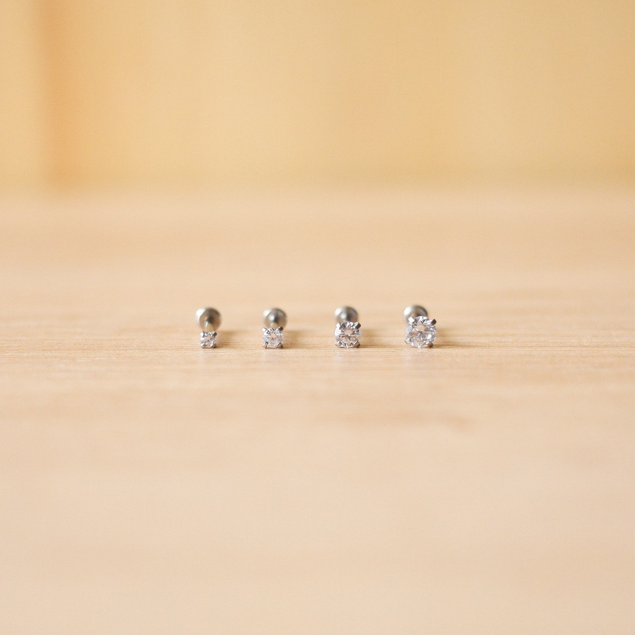 Threadless Stainless Steel Prong Clear CZ Gem Earrings - Tragus/Carti…