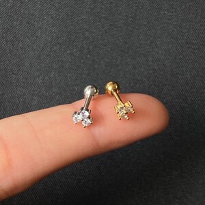 16G Screw in  Triple CZ Clear Gem Stud - Tragus/Conch/Helix Earrings - Dainty Tiny stud - Cartilage Earring • cute tiny Stud • nose stud