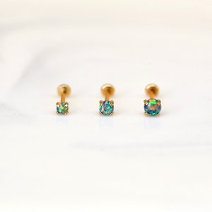 20G/18G/16G Tiny Prong Opal Flat Back Labret Stud • Cartilage Ring • Labret Tragus • Flat Back Earring • Helix • Conch Earring • Jewelry