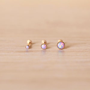 20G 18G 16G Tiny Threadless TITANIUM Purple Opal Gem Push Pin Stud - Nose Stud • Tragus Stud • Cartilage Conch Forward Helix Flatback Labret