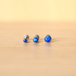 16G Screwback Deep Blue Opal 2mm 3mm 4mm Tragus/Helix/Cartilage/Conch Labret Stud - Flatback Earring - Dainty Tiny Nose Labret Stud