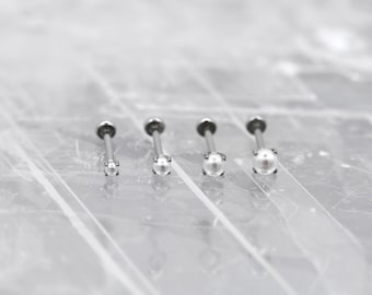 Tiny PEARL Threadless Stainless Steel Earring • Tragus/Cartilage/Conch/Forward Helix Labret • Nose Push Pin Flat back Stud