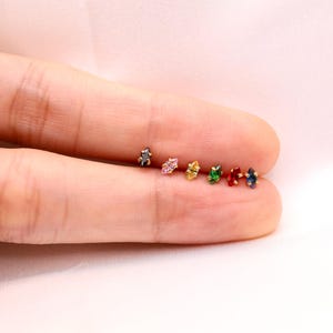 Tiny Color MARQUISE CZ Gem Threadless Labret Earrings • Nose Stud • Tragus Cartilage Conch Earring • Forward Helix Stud • Push Pin Flat back