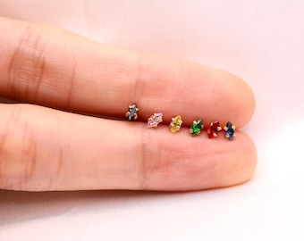 Tiny Marquise CZ Gem Labret Earring: Threadless Tragus Conch Helix Stud