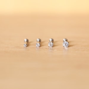 Threadless Stainless Steel Prong Clear CZ Gem Earrings - Tragus/Cartilage/Conch/Forward Helix Piercing - Nose Piercing - Push Pin Piercing