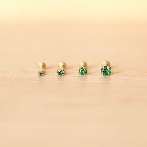 Threadless Gold Plated Stainless Steel PRONG CZ GREEN Gem Piercing - Tragus/Cartilage/Conch/Forward Helix Piercing - Nose Push Pin Piercing