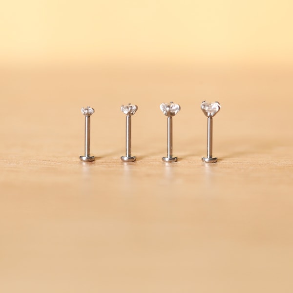 Tiny Cartilage Threadless Stud • Clear Gem Earring - Tragus/Cartilage/Conch/Forward Helix Small cute Stud - Tiny nose stud - Push Pin Stud