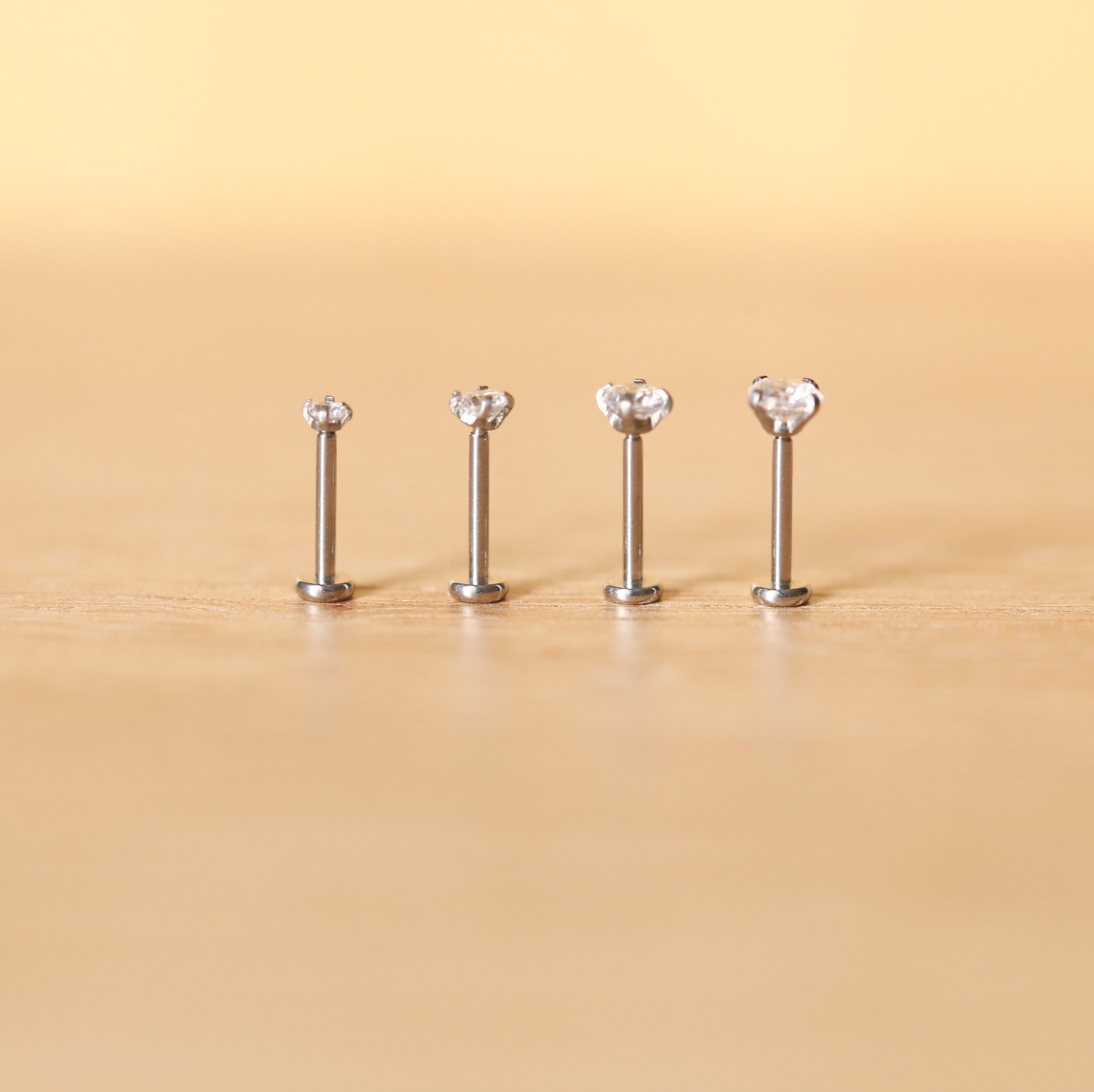 Cartilage Earrings Silver Stud Clear Gem Flat Disc Back Tragus Nose Helix  Labret Piercing Screw on Dahlia Bites Rook Lobe 4mm 6mm 8mm 10 Bar 