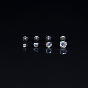 20G 18G 16G Threadless Flat back AURORA CZ Earrings, Tragus Stud, Cartilage Conch Forward Helix Earring, Tiny Nose Stud, Push Pin Labret