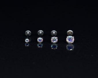 20G 18G 16G Threadless Flat back AURORA CZ Earrings, Tragus Stud, Cartilage Conch Forward Helix Earring, Tiny Nose Stud, Push Pin Labret