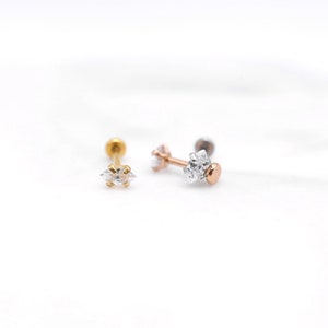 NEW! Tiny MARQUISE CZ Gem Threadless Labret Earrings • Nose Stud • Tragus Cartilage Conch Earring • Forward Helix Stud • Push Pin Flat back