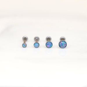 Coral BLUE Opal 20G 18G 16G Threadless Flatback Stud, Mini Tragus Stud, Cartilage Push Pin Labret, Tiny Cute Push Pin Stud, Tiny Nose Ring