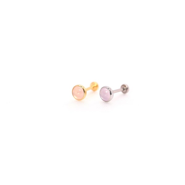 Titanium Rose Quartz Gemstone, Labret Stud, 20G Labret, Tragus Earring Cartilage Conch Earring, Helix Stud, Pink Flat back Stud