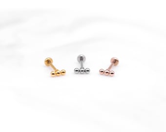 20G/18G/16G Trinity Bead Push Pin Labret • G23 Titanium Threadless Flat ...