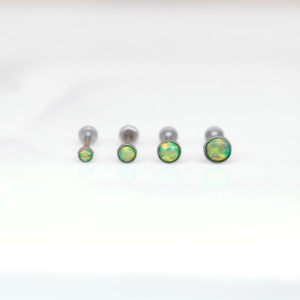 Threadless Super Tiny GREEN Opal 2mm 3mm 4mm Labret Stud, Tragus/Helix/Cartilage/Conch Stud, Flatback Labret Stud, Push Pin Dainty Earring