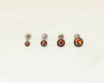 FIRE BLACK Opal 20G Labret Stud Threadless - Tragus/Cartilage/Conch/Forward Helix Piercing - Push Pin Piercing - Nose Stud