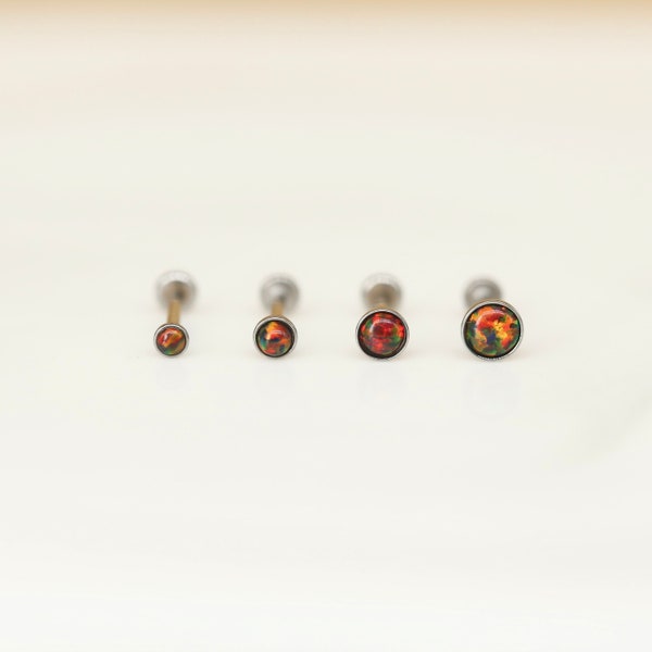 FIRE BLACK Opal 20G Labret Stud Threadless - Tragus/Cartilage/Conch/Forward Helix Piercing - Push Pin Piercing - Nose Stud