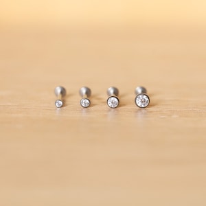 Threadless Implant Grade TITANIUM Bezel CZ CLEAR Gem Piercing - Nose/Tragus/Cartilage/Conch/Forward Helix Piercing - Push Pin Piercing