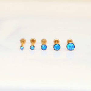 Tiny BLUE Turquoise Opal Tragus labret Stud Threadless • Cartilage/Conch/Forward Helix Labret Stud • Push Pin Flat back Nose Ring