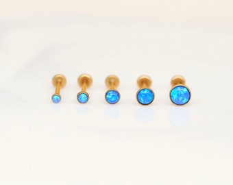 Tiny BLUE Turquoise Opal Tragus labret Stud Threadless • Cartilage/Conch/Forward Helix Labret Stud • Push Pin Flat back Nose Ring