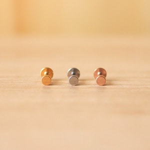 Steel FLAT DISC 16G Tiny Earrings Tragus Earrings Helix Conch Cartilage Piercing Flat back stud Labret stud image 1