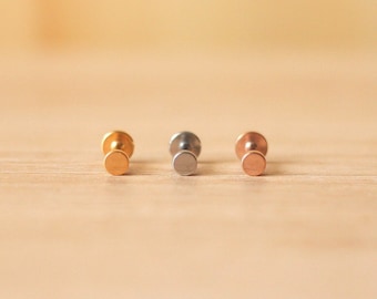 Steel FLAT DISC 16G Tiny Earrings • Tragus Earrings • Helix Conch Cartilage Piercing • Flat back stud • Labret stud