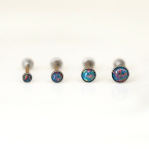 Threadless Tiny Fire Dark Coral Blue Opal Labret Stud • Tragus/Cartilage/Conch/Forward Helix Flat back Stud • Push Pin Stud • Tiny Nose Ring
