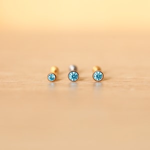 Titanium Push Pin AQUA Gem Flatback Stud • Nose Stud • Tragus Cartilage Conch Forward Helix Labret Stud • Tiny Push Pin Titanium Labret