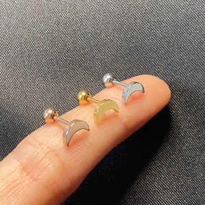 18G Stainless Steel Crescent Moon Earrings, Cartilage. Helix Conch Stud Earring, Crescent Moon Earring Stud, Screw back Stud Earrings
