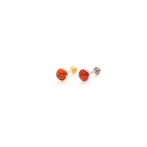 Titanium Tiny Red Onyx Earring, Red Gem Stud, Tiny Nose Labret, Tragus Cartilage Conch Forward, Helix Flat back, Dainty Jewelry