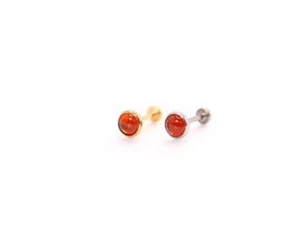 Può includere: Due piccoli orecchini con pietra rossa, uno con un perno dorato e uno con un perno argentato.
