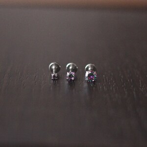 16G Threaded Screw-in DARK RAINBOW CZ Gem Tiny Earrings - Tragus/Cartilage/Conch/Forward Helix Labrer Stud - Dainty Tiny Screwback Stud